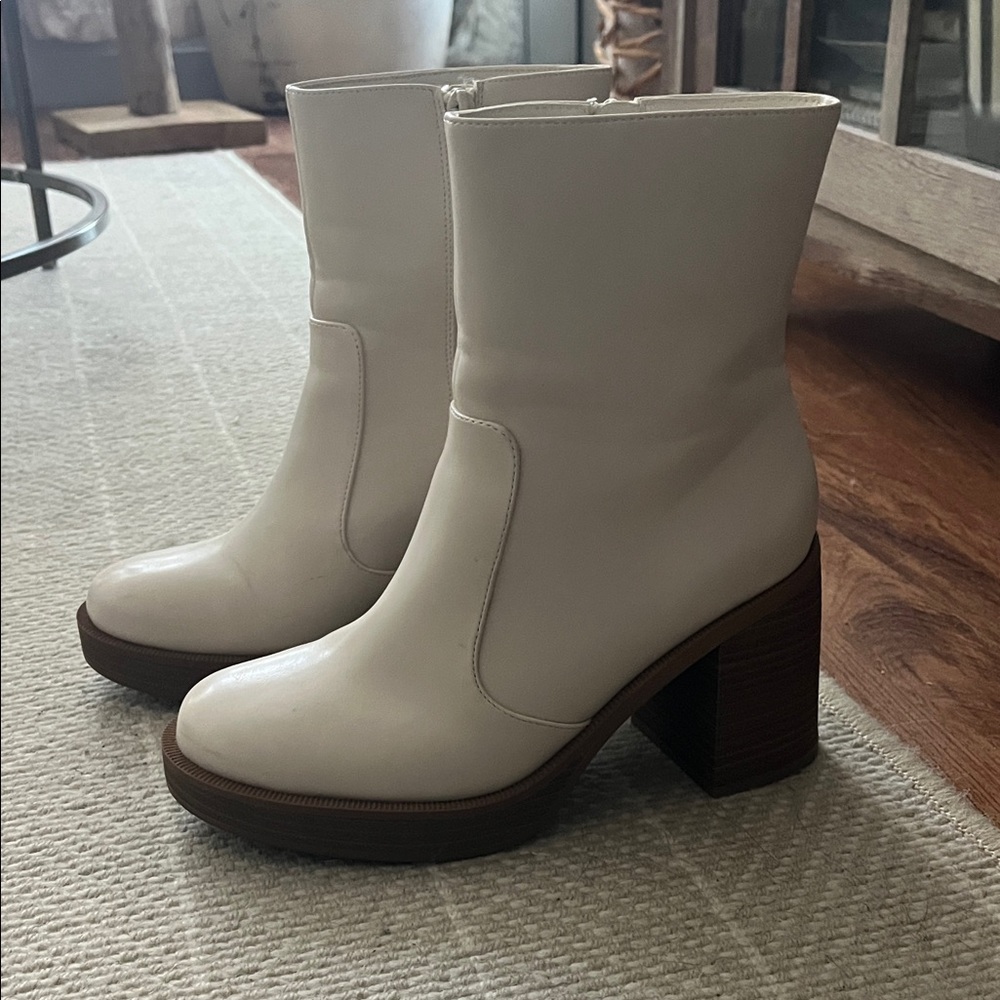 Cream Block Heel Boots 7